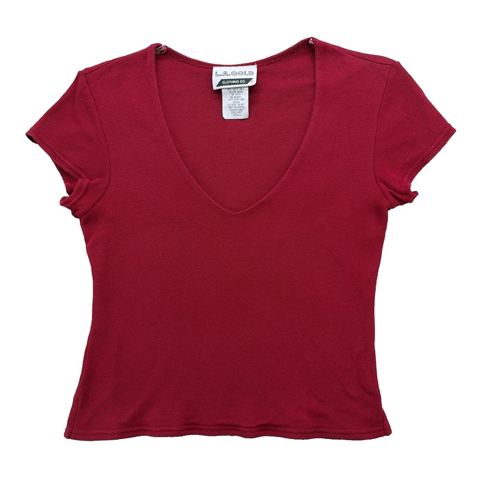 VTG 90s Y2K Revivalist L.A. GOLD. Red Cap Sleeve. Baby T small. 100% cotton